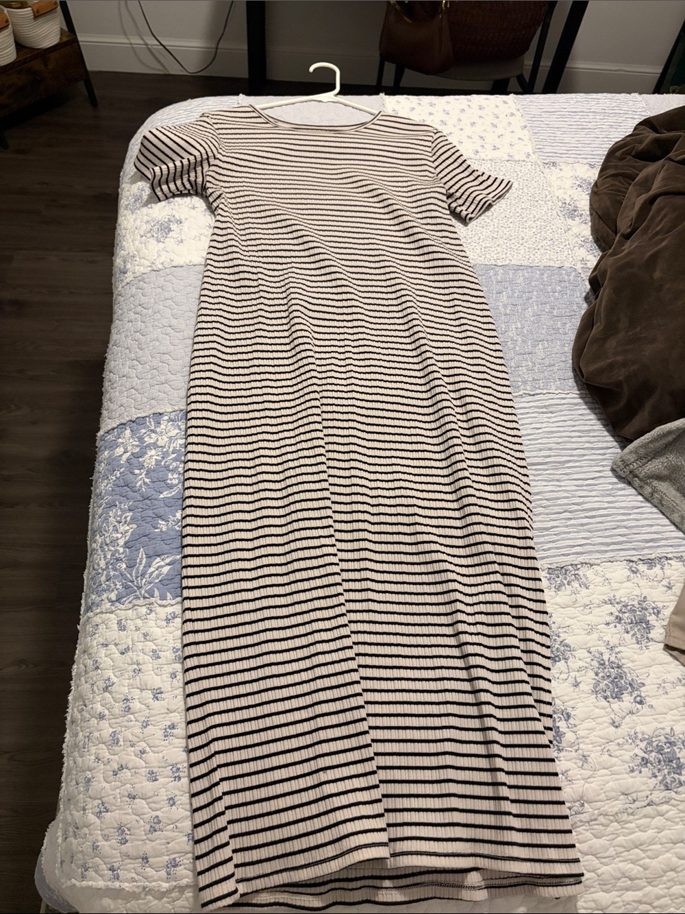 Target Striped Short-Sleeve Maxi Dress in Cream and Black